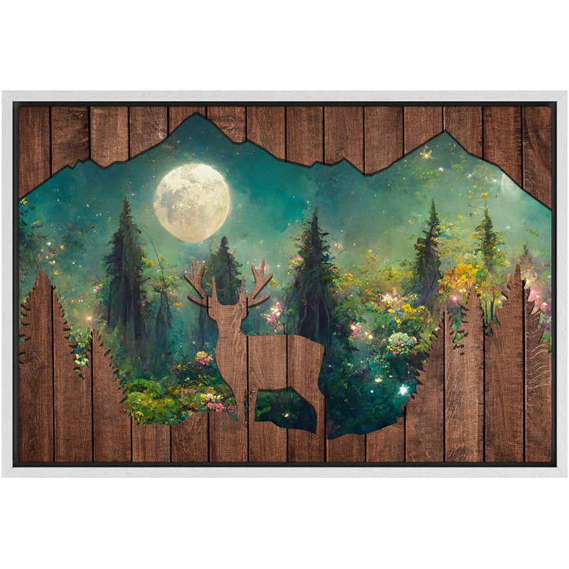 Western Wood Effect Landscape " Wood Effect Panel Deer Moonlight Forest Landscape Nature Artwork Farmhouse/Country Decor "