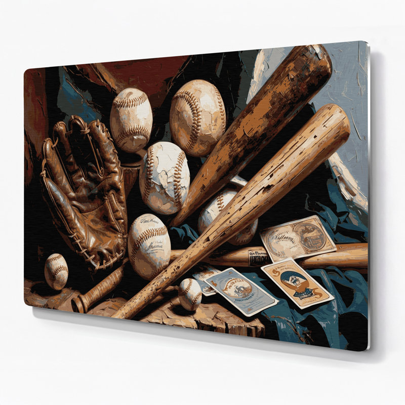 Art mural en métal brun Sports Baseball, H 240 po x l 240 po x P 0,05 po