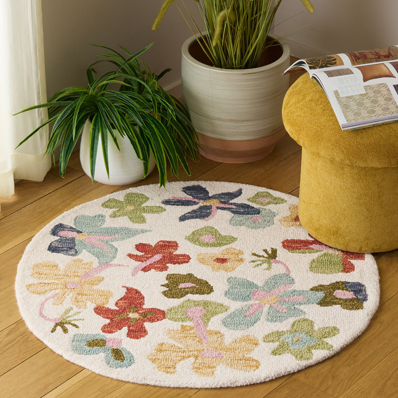 Jardin Hand Tufted Wool; Cotton Floral Indoor Rug, Round 5'