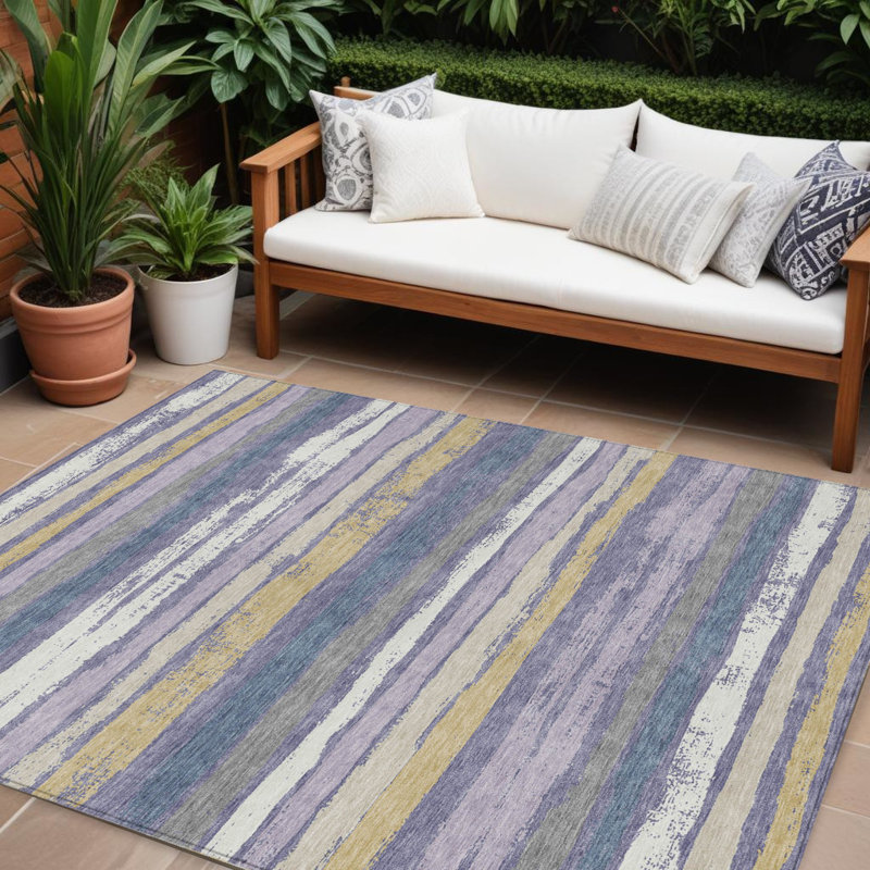 Tapis intérieur lavable rayé mauve 9 pi x 12 pi