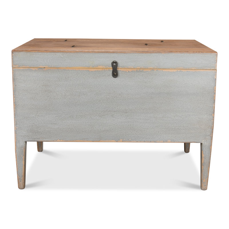 Gray Rectangular Wood and Metal Storage Trunk Table