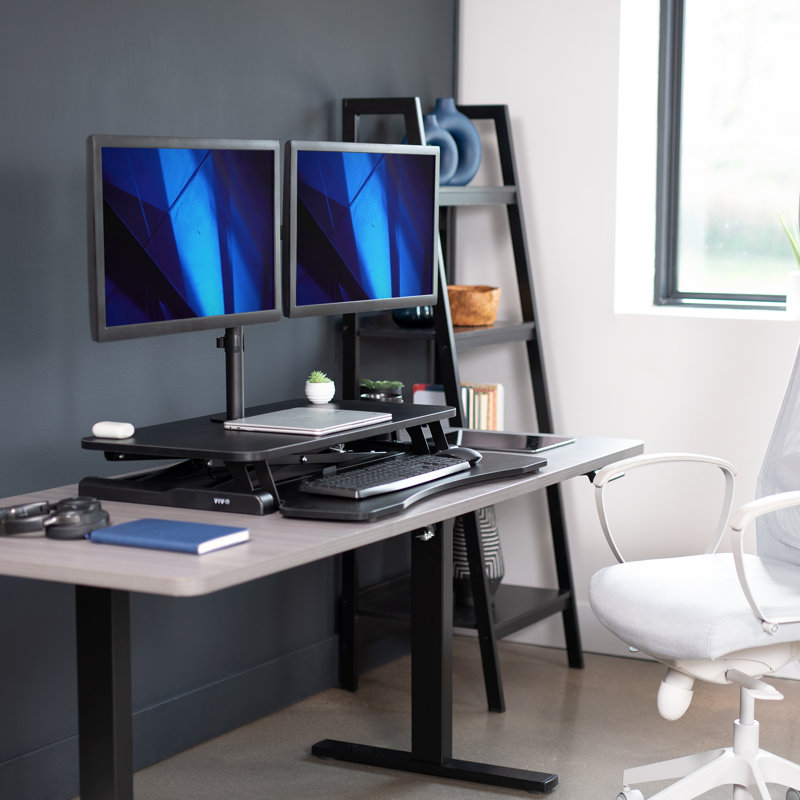 Convertisseur de bureau debout 32 "avec support pour écran double DESK-V000K-m2 Series, Noir / Noir