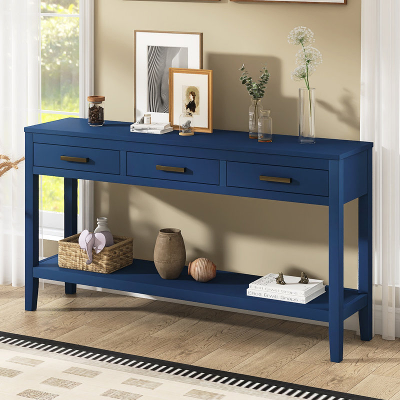 Console 59,1 po à 3 tiroirs Farmhouse, Navy Blue