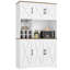 Hempel 70.9" Stand Alone Kitchen Pantry With Microwave Shelf, Wood Storage Pantry Cabinet With Removable Wine Rack, White-2077835319