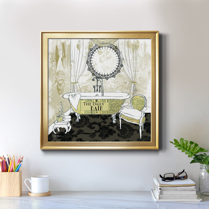 «Daily Bath», peinture sur toile encadrée, Encadrement doré, H 30,5 po x l 30,5 po x P 1,5 po