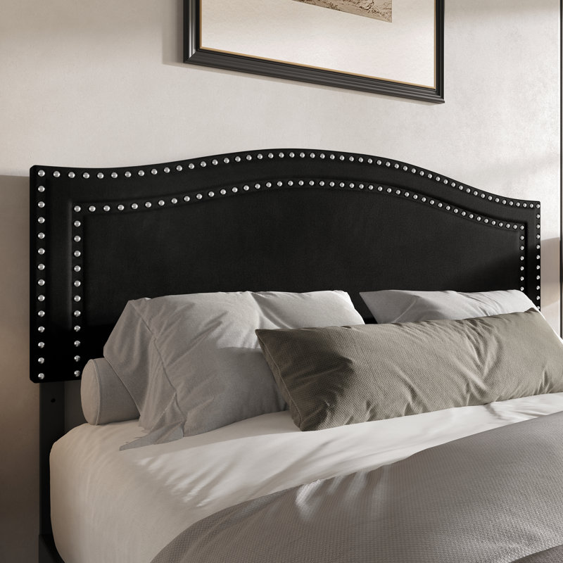 Duyne Glam Velvet Upholstered Panel Headboard, Queen, Black