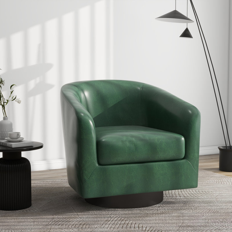 Bennett 73.1 Cm Wide Swivel Barrel Chair, Green Heathe Faux Leather