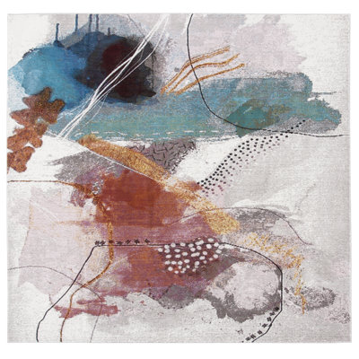 Papillon Abstract Gray/Blue/Pink Area Rug