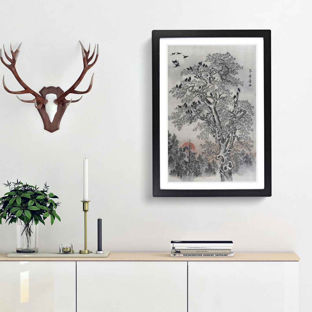 Flock of Crows at Dawn by Kawanabe Kyosai - Framed Print