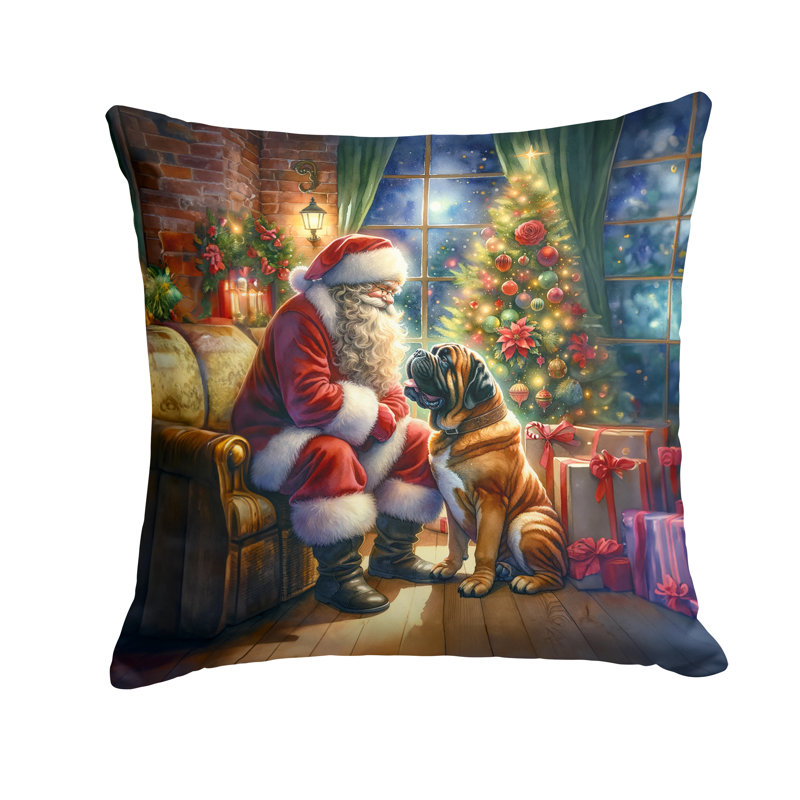 Coussin Bullmastiff and Santa Claus, H 14 po x l 14 po
