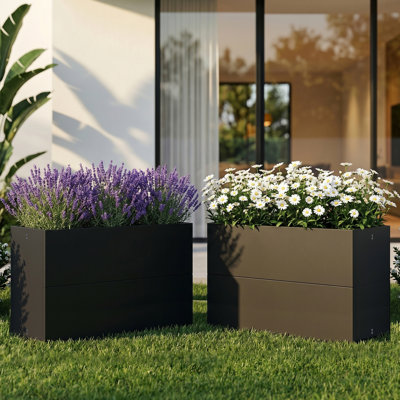 Boîte à fleurs rectangulaire 35,4 "avec jardinière en métal avec tablette ajustable et trous de drainage