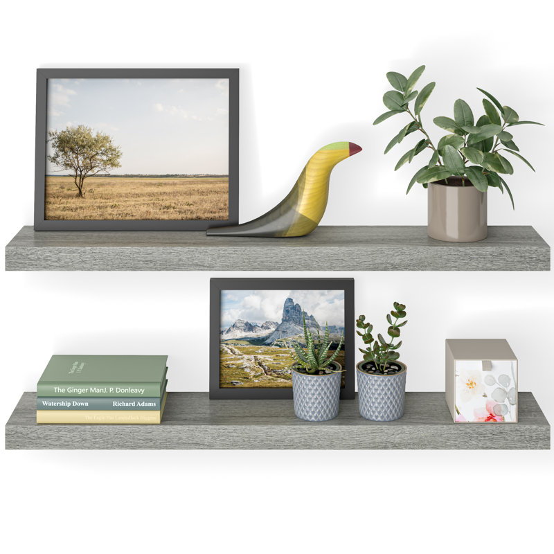 Sydney 36" W x 6" D Floating Shelves Set with Invisible Wall Mount Brackets, Grey Oak
