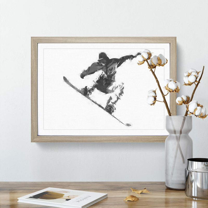 The Snowboarder - Picture Frame Painting Print, 45cm H x 63cm W x 2cm D, Oak Framed