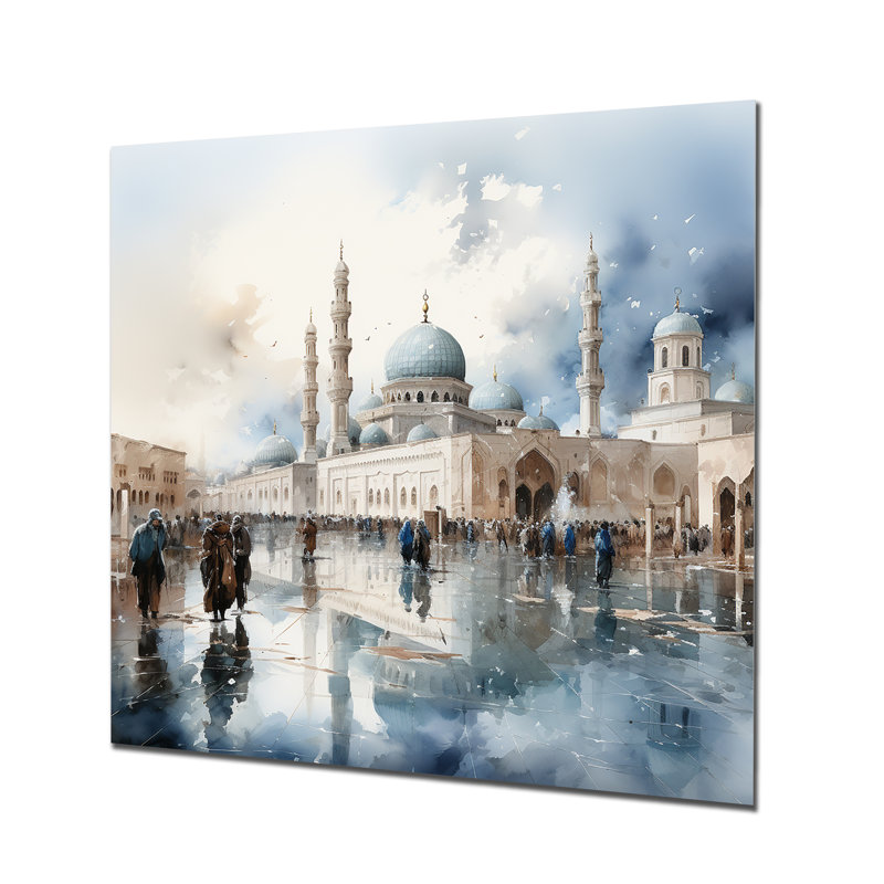 «Mosquée blanche et bleue», art mural, H 16 po x l 16 po