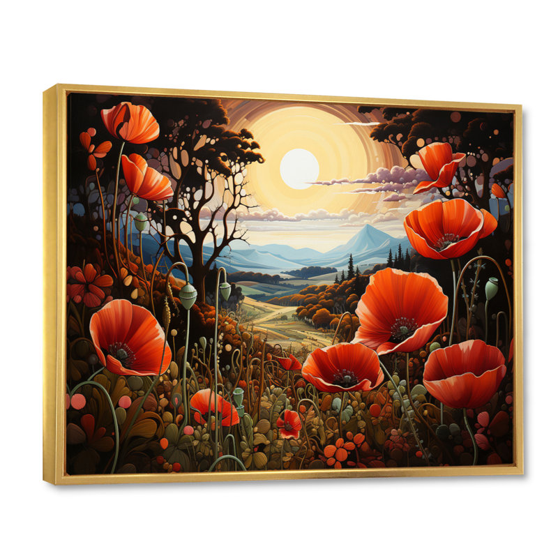 «Countryside Red Poppy Field III», reproduction d'art sur toile, H 30 po x l 40 po x P 1,5 po, Cadre flottant doré