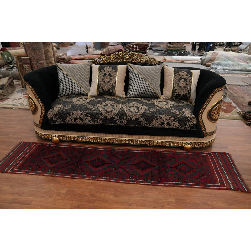 Tapis de couloir rouge en laine de conception unique 8 pi 7 po x 2 pi 0 po