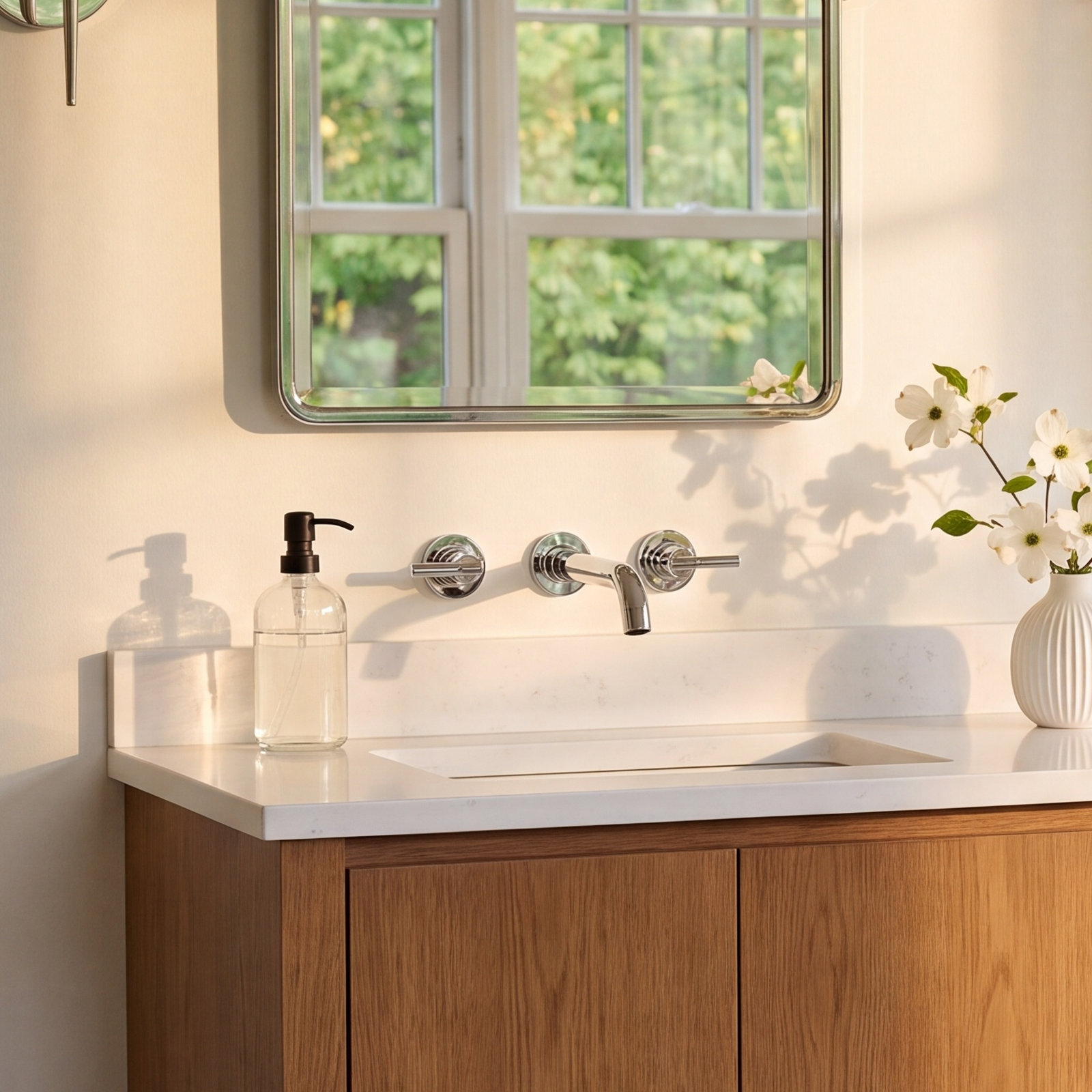 Purist Wall-Mount Commercial Bathroom Faucet, Polished Chrome