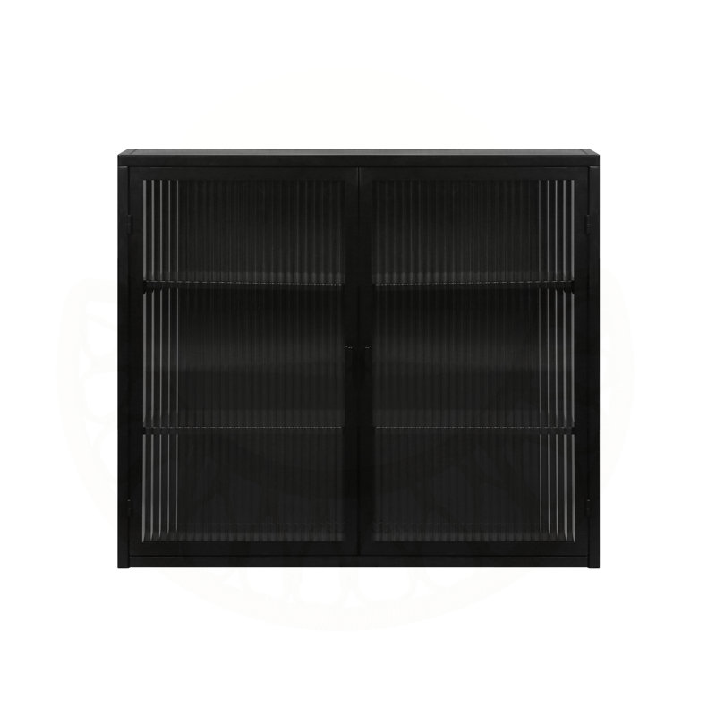 Armoire murale moderne 27,56 pouces à deux portes avec trois niveaux de rangement en verre, parfaite pour l'entrée, le salon, la salle de bain et la salle à manger