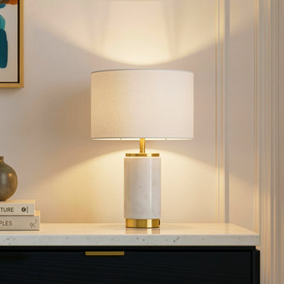 Arden 17 in. White Marble LED Bedside Table Lamp with Charging USB Port