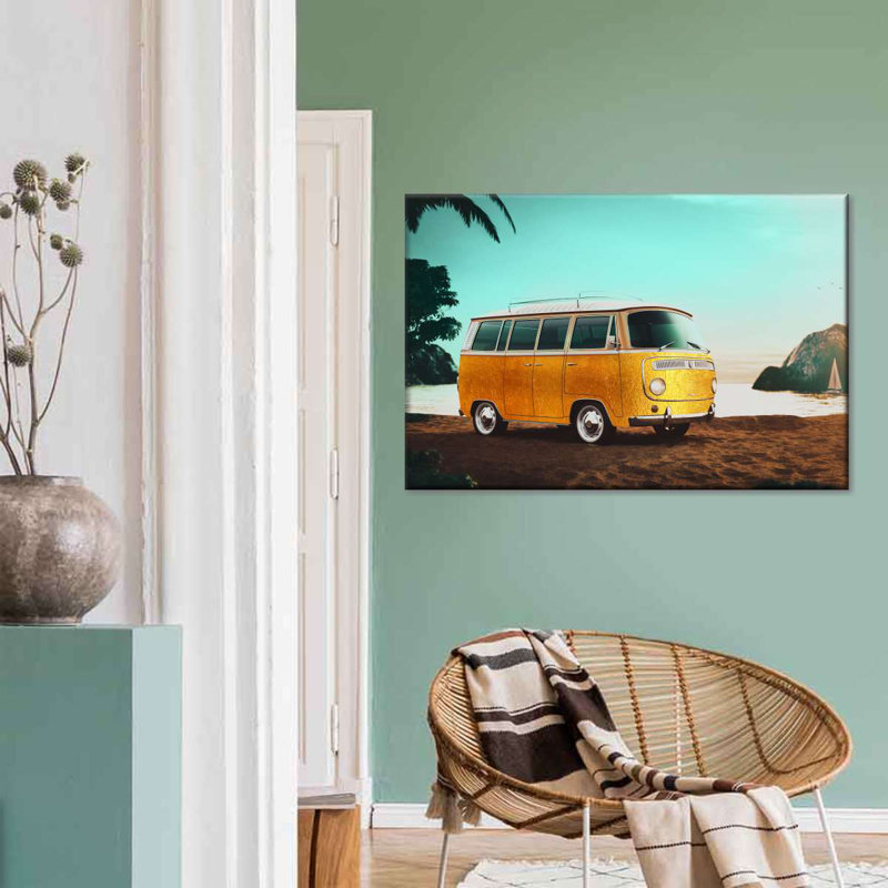 Bus doré doré sur toile, H 24 po x l 36 po x P 1,25 po