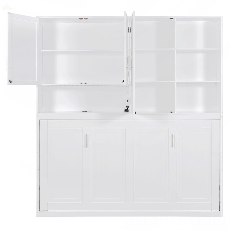 Lit escamotable mural simple avec armoire supérieure