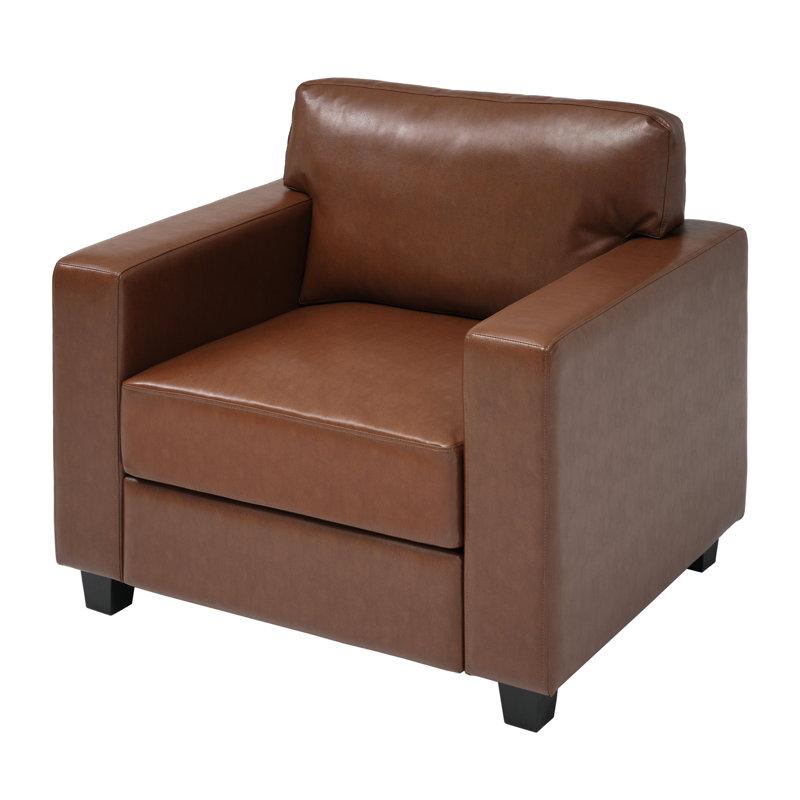 Elowen Modern Contemporary Faux Leather Accent Chair with Track Arms and Tapered Legs