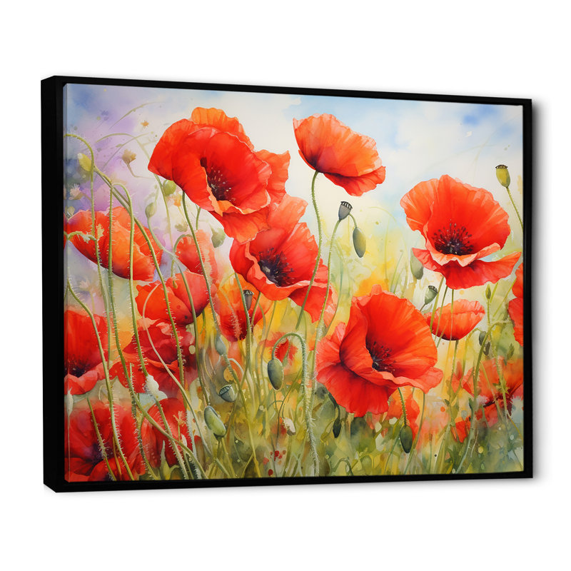Radiant rouge coquelicots, H 24 po x l 32 po x P 1 po, Cadre flottant noir