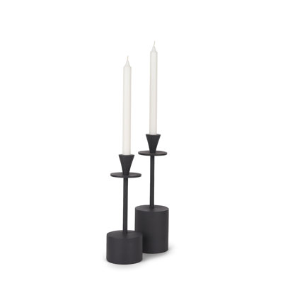 Petria Is A Set Of Two Cast Aluminum Taper Candle Holders With A Textured Matte Black Finish.