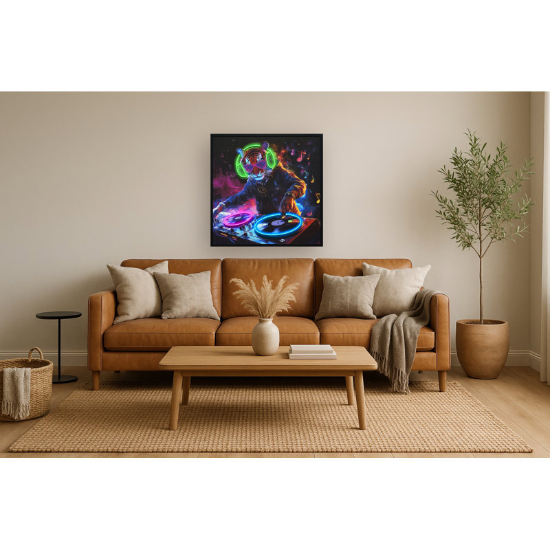 Art mural néon sur toile néon Groove I - 33 po x 33 po - cadre noir