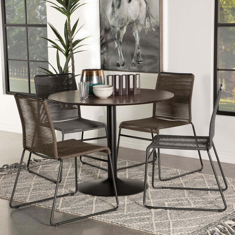 Brown and Black Round Dining Table