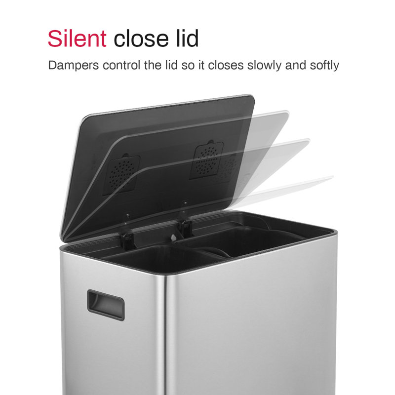 Poubelle à pédale rectangulaire innovante en acier inoxydable avec deux compartiments de 30 litres et 30 litres pour la cuisine Innovaze