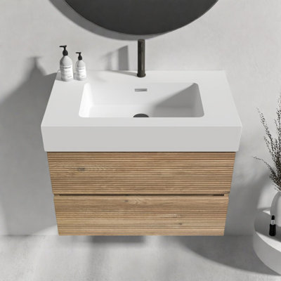 Wall-Mounted Bathroom Vanity with Engineered Quartz Sink and Soft-Close Drawers