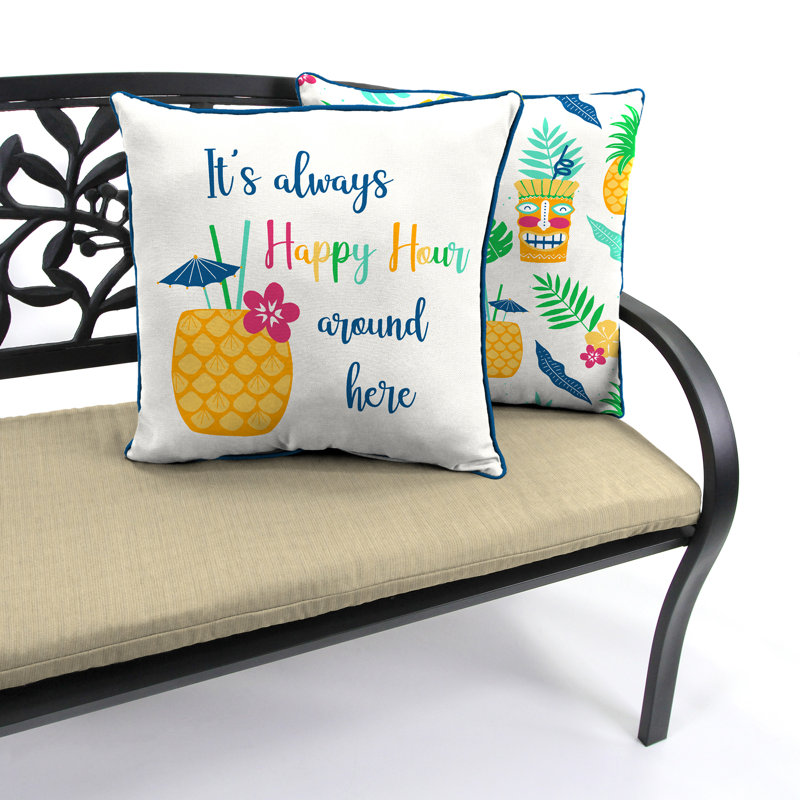16" x 16" Outdoor Throw Pillow with Welt, Happy Hour Reversible