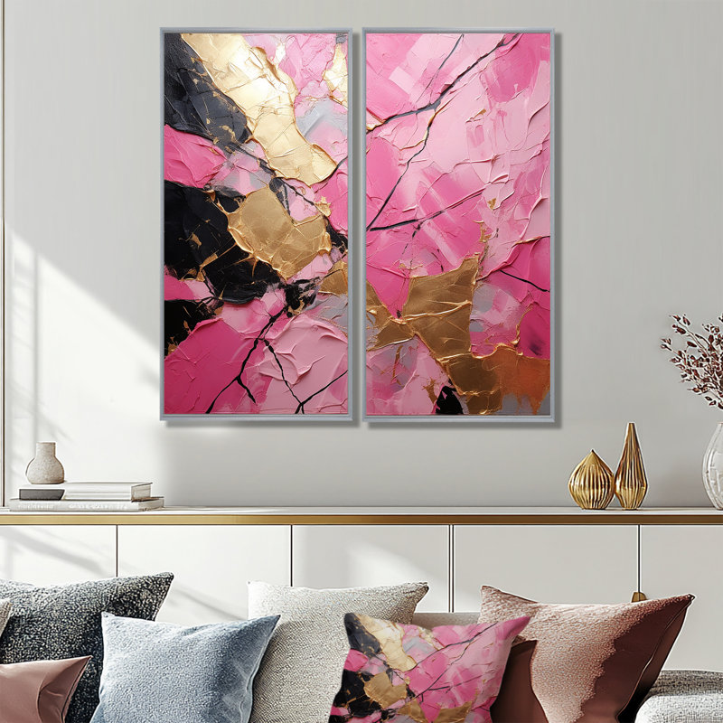 Décoration murale moderne rose Minimalisme or rose I, Impression encadrée flottante, H 40 po x l 40 po, Argent argent