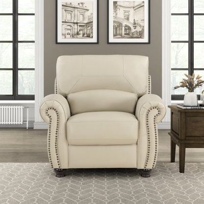 Neoga 42.5" Traditional Accent Chair with Top Grain Leather, Nailhead Trim, Foam over Pocket Coils