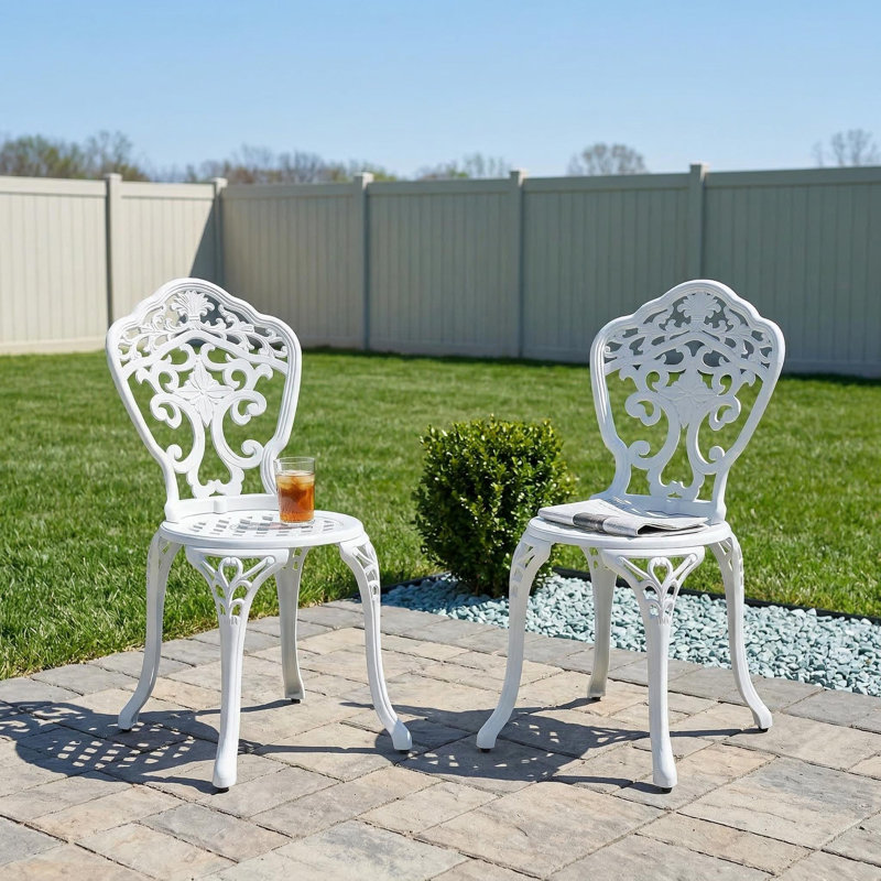 Barkev Outdoor Cast Aluminum Bistro Chair (Set of 2), White