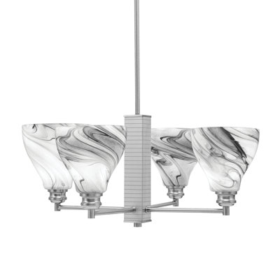 Edge 4 Light Chandelier Shown With 6.25" Onyx Swirl Glass