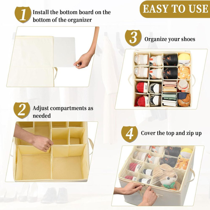 16 Pair Stackable Shoe Storage Box, Beige