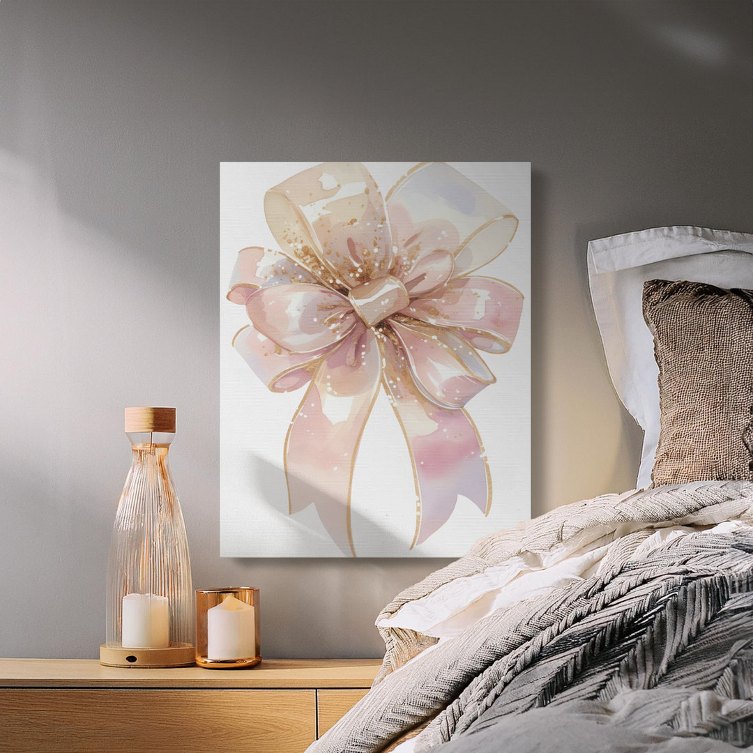 Blush Pink Watercolor Bow Canvas Print