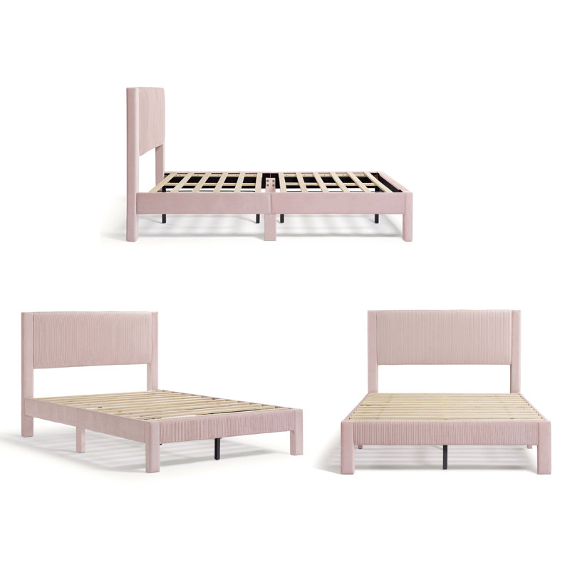 Upholstered Unfinished Platform Bed, Full, Pink