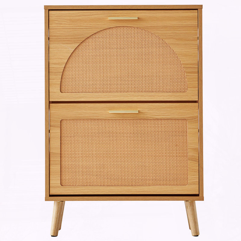 Armoire à chaussures en rotin avec 2 tiroirs rabattables, bois naturel