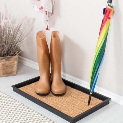 Tapis-décrottoir écologique en caoutchouc 14 po x 24 po avec rebords surélevés pour chaussures boueuses, outils de jardinage et articles pour animaux de compagnie - intérieur / extérieur