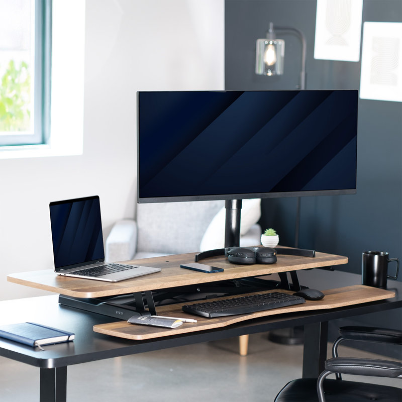VIVO Height Adjustable Standing Desk Converter (DESK-V000K Series), 48", Reclaimed Wood/Black