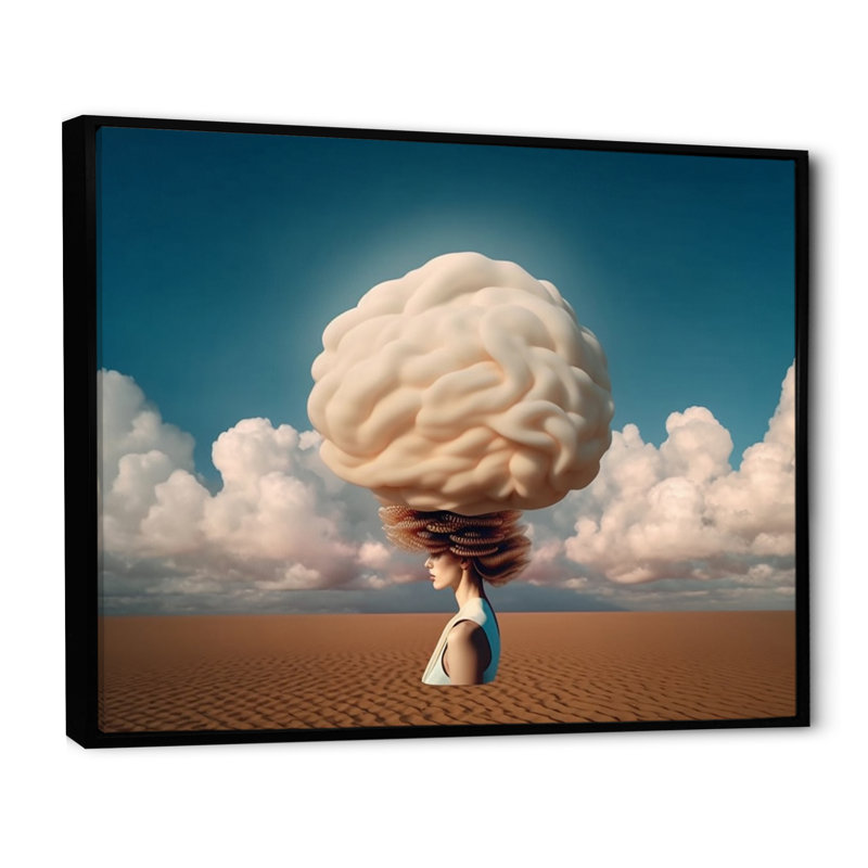 " Head In The Clouds Future Minimalism ", 16" H x 32" W x 1" D, Black Floater Framed