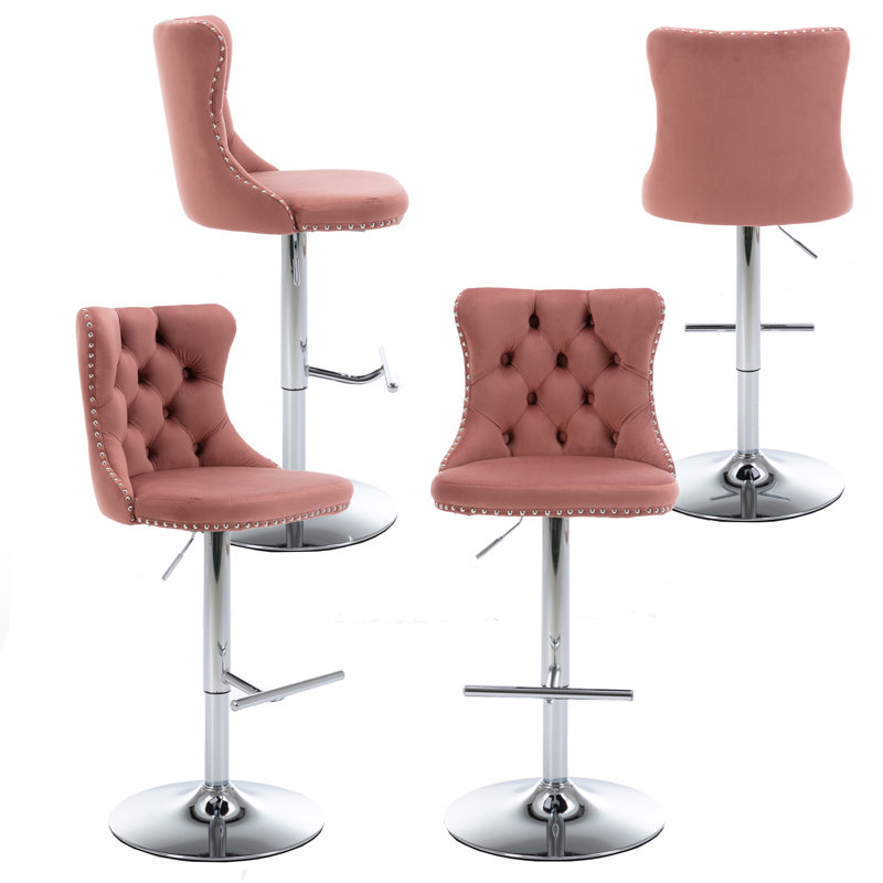 Tabouret pivotant à hauteur réglable Hukam, Rose, Argent