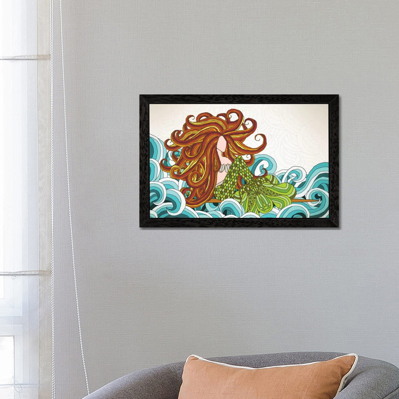 Mermaid Waves 1 Piece Wall Art on Canvas, 152.5 cm H x 101.5 cm W, Black Framed