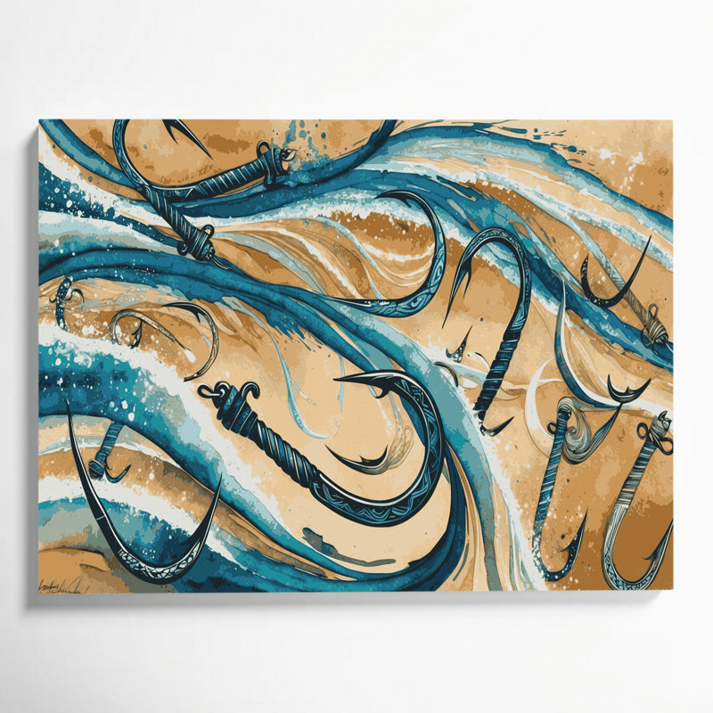 Crochet hawaïen, art mural beige sur toile, H 11 po x l 14 po