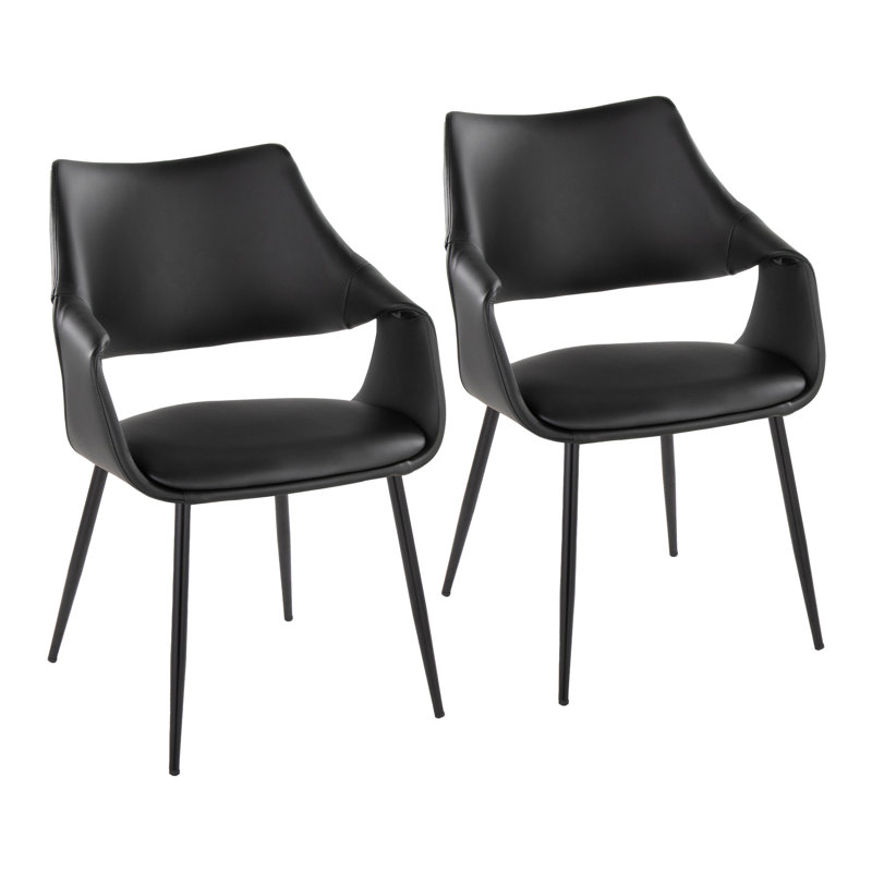 Chaise haute Arshad avec pieds fuselés en métal - ensemble de 2, Noir, noir, noir, noir, Chrome chrome