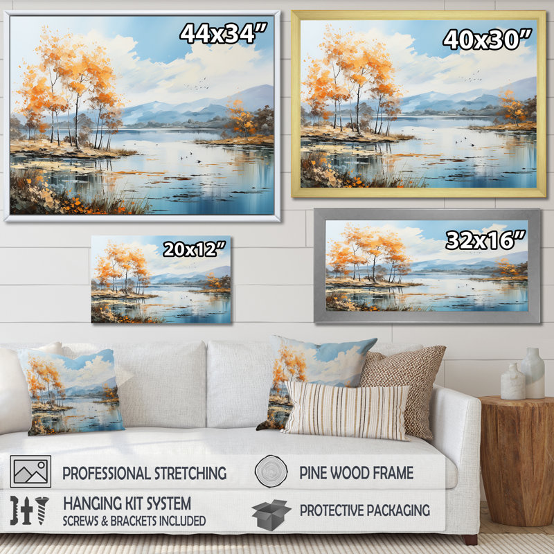 «Lakes Serenity Charm», reproduction d'art sur toile, H 24 po x l 32 po x P 1 po, Cadre doré simple