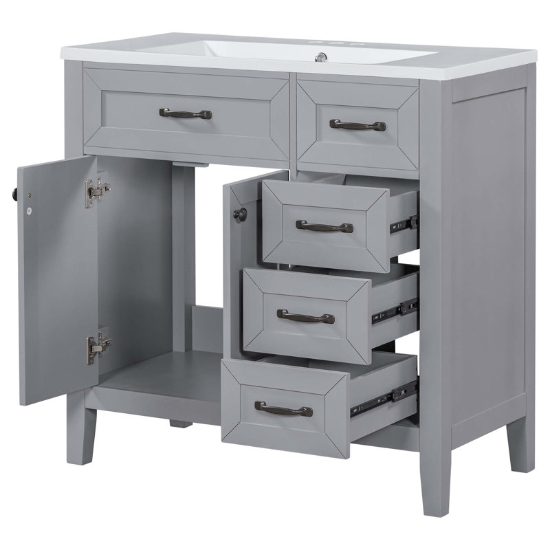 Armoire de salle de bain avec tiroirs 36 po Berinda, Gris